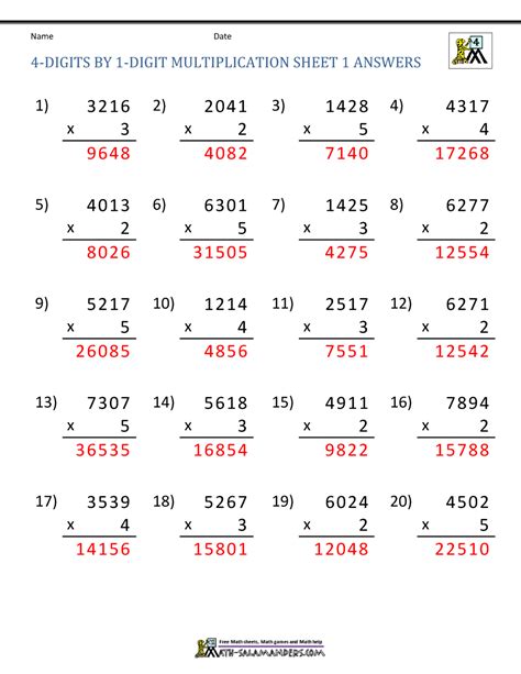 multiplication 4-digit by 1-digit
